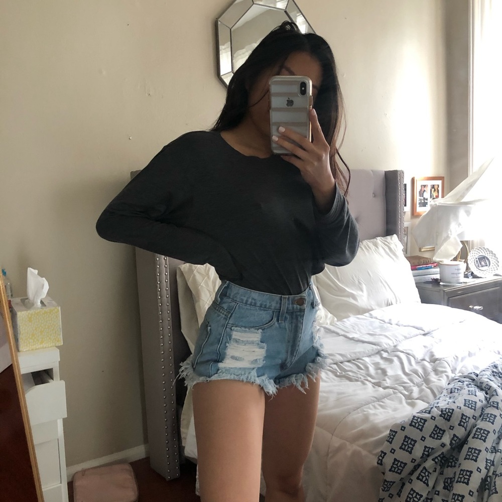 High waisted distressed shorts